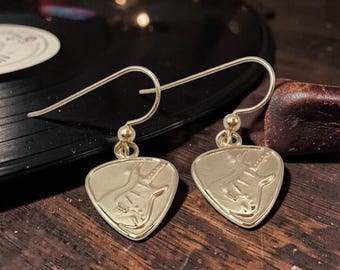 Jeffrey David Guitar Pick Solid 14K Yellow Gold Dangle Earrings Music