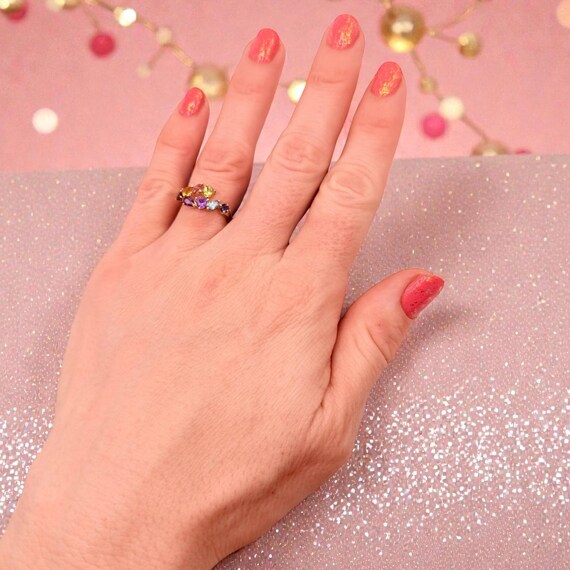 Solid 14K Yellow Gold Multi-Gemstone Ring with Em… - image 8