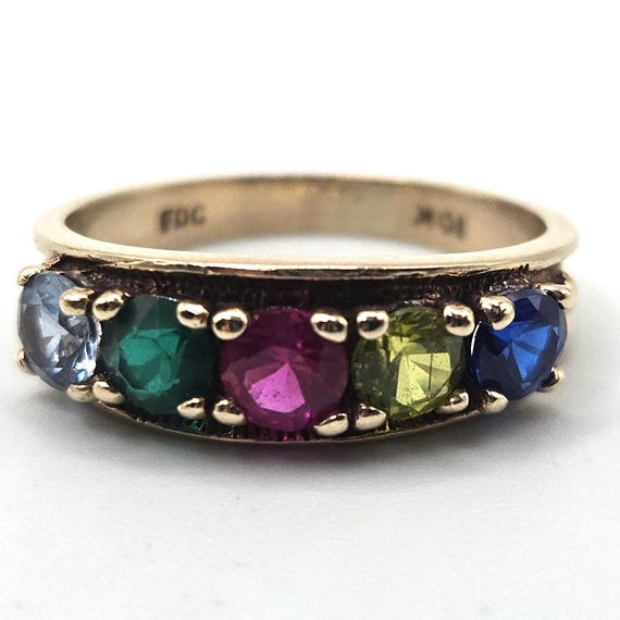 10K Solid Gold Five Stone Gem Ring, Blue Spinel, … - image 3