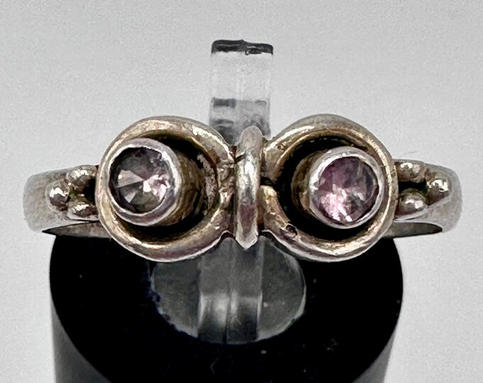 Sterling Silver Art Deco Style Ring with Pink Gems Size 8.25