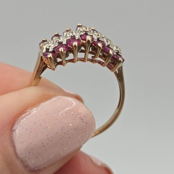 10K Solid Gold Ruby Cluster Ring, Size 8 - image 15