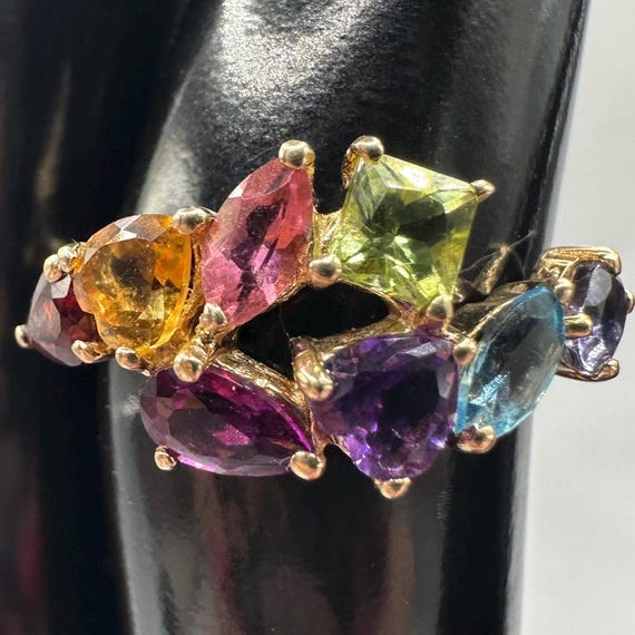 14k Gold Multi Gemstone Cluster Ring, Vintage Sty… - image 1