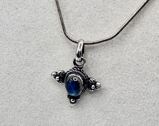 Sterling Silver and Blue Stone Charm Necklace