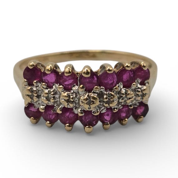 10K Solid Gold Ruby Cluster Ring, Size 8 - image 7