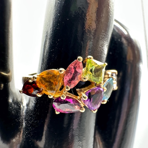 14k Gold Multi Gemstone Cluster Ring, Vintage Sty… - image 10