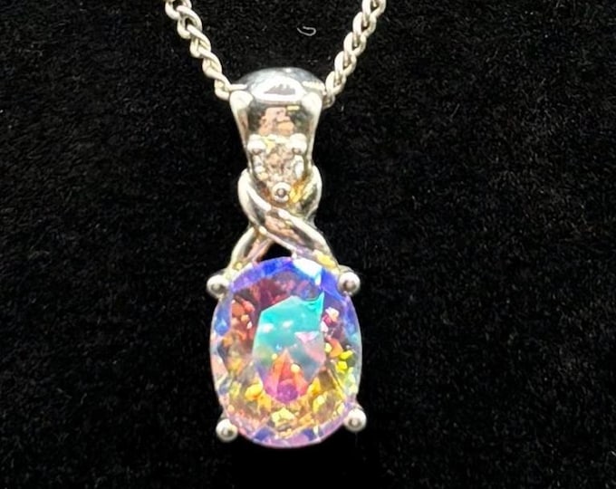 Sterling Silver Vintage Mystic Topaz Diamond Accent Necklace 18.5 Inches