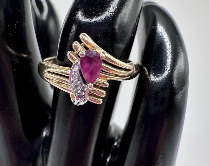Vintage 14KP Solid Gold Ruby and Diamond Ring Size 7.25