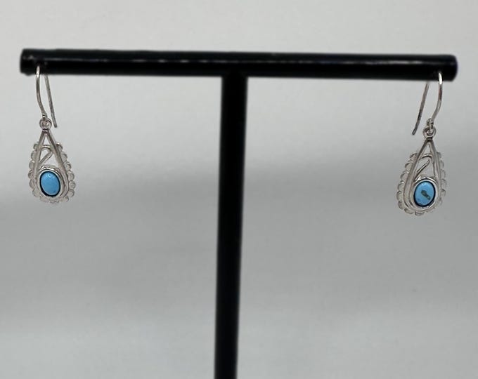 Sterling Silver Native American Drop Earrings with Turquoise