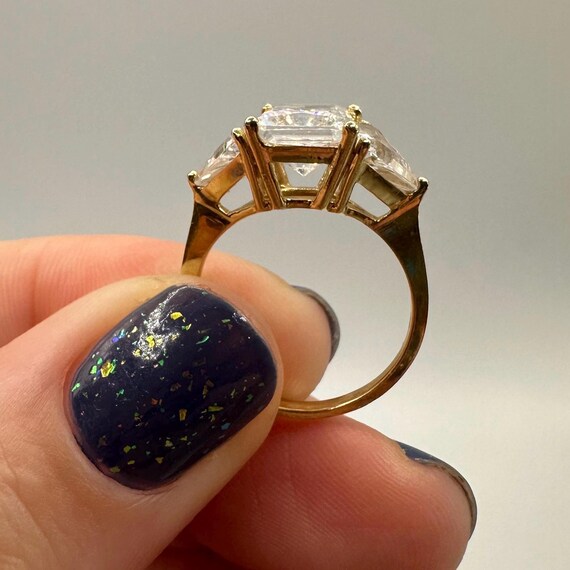 Solid 14K Yellow Gold Three-Stone Ring with Gemst… - image 16