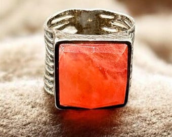 Silpada 925 Sterling Silver Statement Ring with Cherry Quartz, Size 6.5