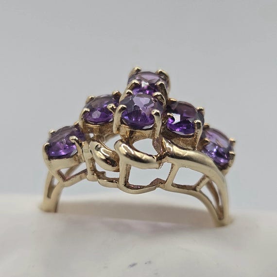 10K Solid Gold Amethyst Ring, Multi Stone Cluster… - image 8