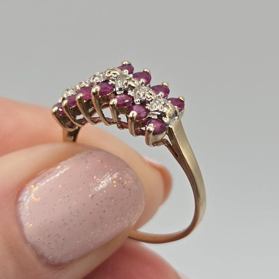 10K Solid Gold Ruby Cluster Ring, Size 8 - image 14