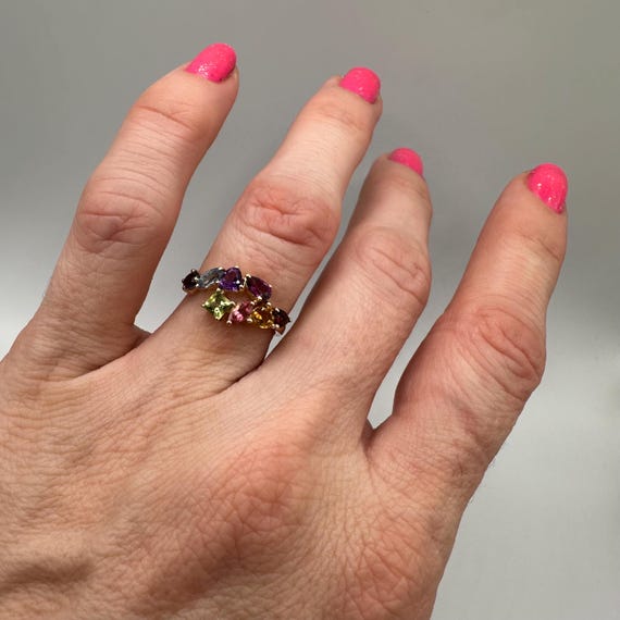 14k Gold Multi Gemstone Cluster Ring, Vintage Sty… - image 8