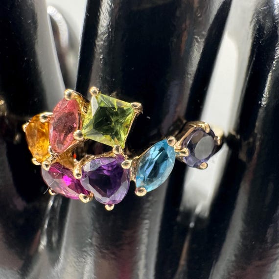 14k Gold Multi Gemstone Cluster Ring, Vintage Sty… - image 11