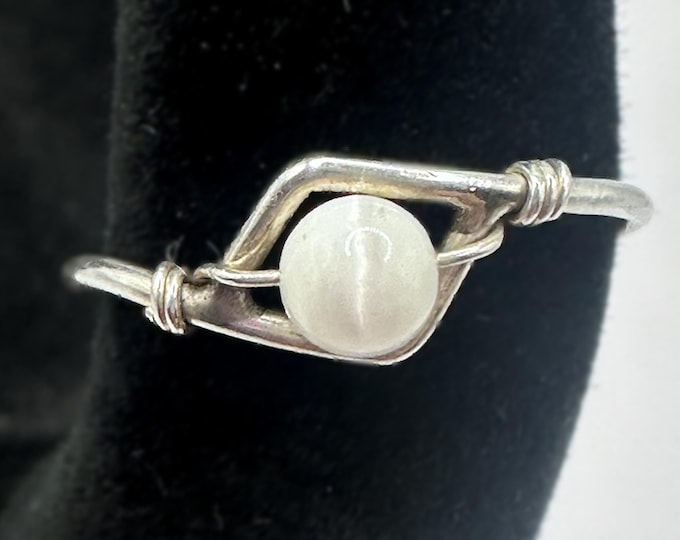 Industrial Barbell Pearl Sterling Silver Ring Size 5.5