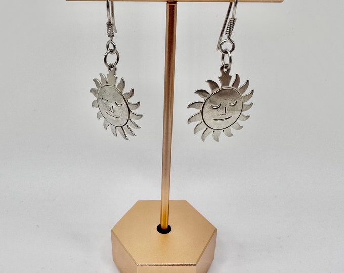 Vintage 925 Sterling Silver Smiling Sun Earrings