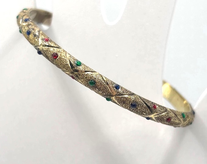 Vintage Gold Vermeil 925 Sterling Silver Bangle Bracelet with Colorful Accents 7.5 Inches Thailand