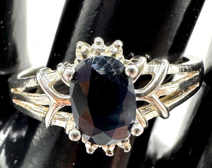 Sterling Silver and Blue Sapphire Vintage Ring Size 8