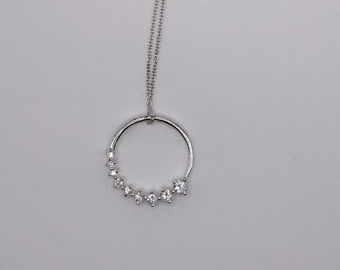 Sterling Silver Circle Pendant with Clear Cubic Zirconia