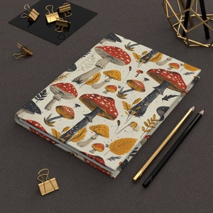 Hardcover Notizbuch, Pilz Muster, weiß, Aquarell Illustration
