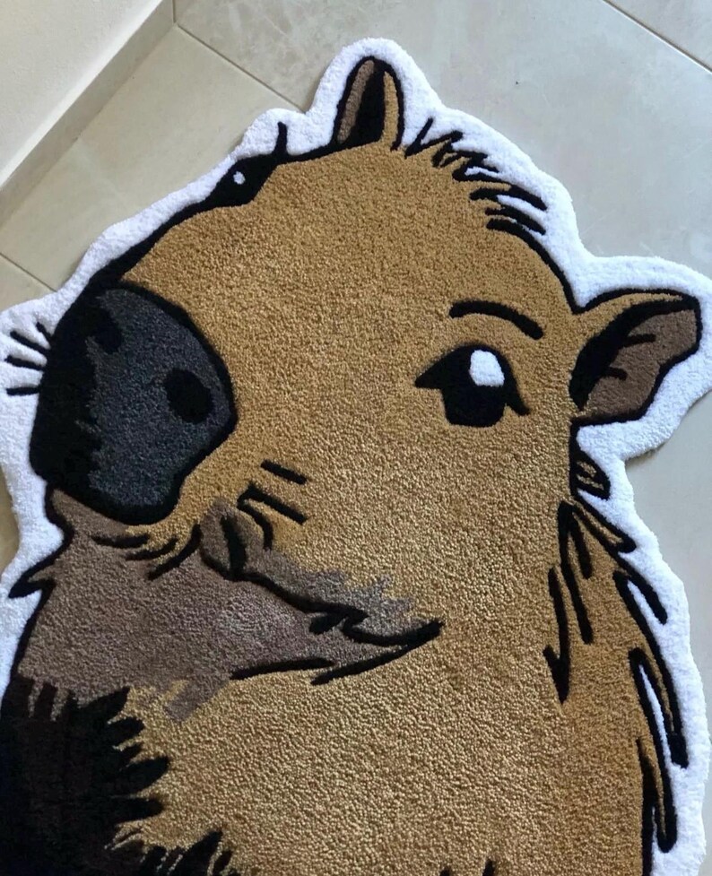 Capybara Rug Rectangle Hand Tufted Capybara Rug | Cute Animal Rug | Handmade Statement Decor ...
