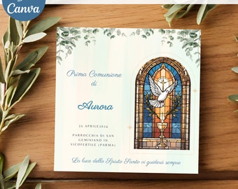 Carte de première communion Colombe et calice Carte de première communion modifiable Modèle de carte modifiable en téléchargement numérique