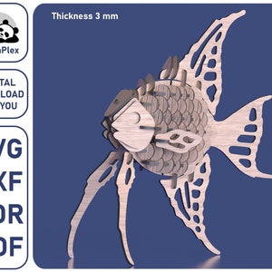 Archivo de corte láser 3D Angel Fish, archivos CNC vectoriales de rompecabezas 3D, patrón de madera y acero para Glowforge y plasma - svg dxf cdr pdf / decoración del hogar DIY