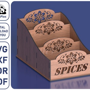 Caixa de armazenamento de especiarias, arquivos de corte a laser svg dxf cdr pdf, planos vetoriais para cnc laser, padrão de modelo de madeira, corte a laser