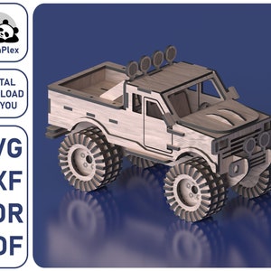 Puzzle 3D monster truck, file tagliati al laser svg dxf cdr pdf, progetti vettoriali per laser cnc, modello di modello in legno, tagliato al laser