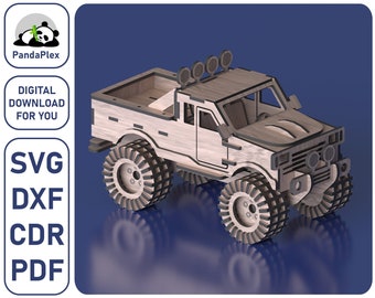 3D puzzle monster truck, laser cut files svg dxf cdr pdf, vector plans for cnc laser, wood model pattern, laser cut