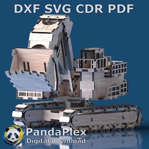 Arquivo de quebra-cabeça 3D de escavadeira Hitachi EX8000 cortado a laser – svg dxf pdf cdr para CNC, modelo de veículo, corte a laser de construção, modelo de quebra-cabeça de madeira