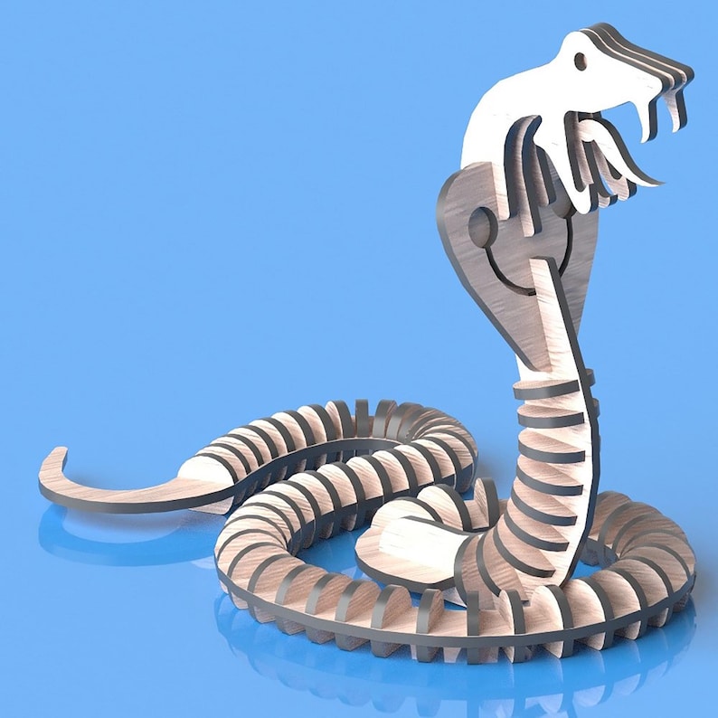 Archivo SVG de corte láser de rompecabezas 3D de serpiente: plantilla de grabado, rompecabezas de madera, diseño de corte láser de animales, plantilla de corte Glowforge imagen 3