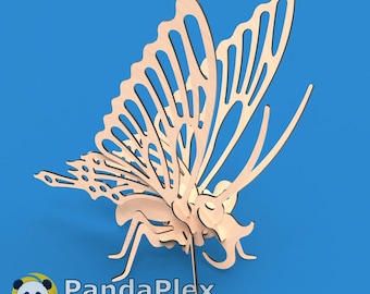 Archivo SVG de rompecabezas 3D de mariposa: modelo de insecto cortado por láser, vector DXF CNC, plantilla de corte y grabado Glowforge para madera o acrílico