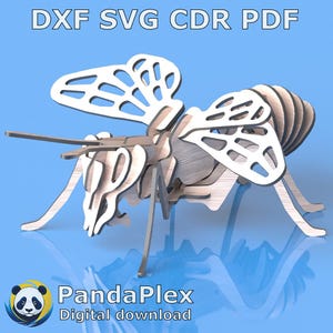 3D Bee Laser Cut File, 3D puzzle vector CNC files, Wood and steel Pattern for glowforge and plasma - svg dxf cdr pdf | DIY home decor