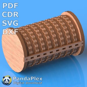 Arquivo de corte a laser SVG da caixa de quebra-cabeça Cryptex - Cadeado de código secreto, quebra-cabeça de madeira, design de corte a laser, modelo DXF de quebra-cabeça 3D