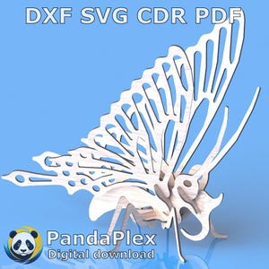 Arquivo de corte a laser de borboleta 3D, plano vetorial para CNC, marcenaria e padrão de aço - svg dxf cdr pdf decoração para casa