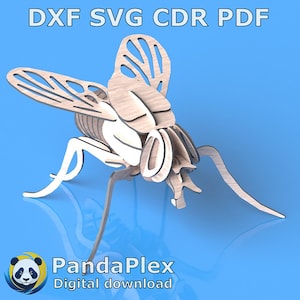 Mosca 3D - Archivo vectorial SVG cortado con láser, proyectos de carpintería DXF para láser CNC, patrón de modelo CDR, decoración elegante para el hogar