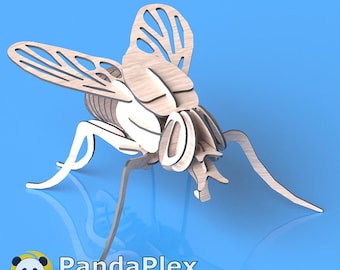 Mosca 3D - Archivo vectorial SVG cortado con láser, proyectos de carpintería DXF para láser CNC, patrón de modelo CDR, decoración elegante para el hogar