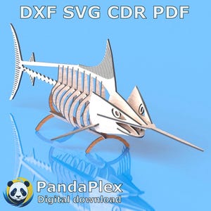 Swordfish 3D Puzzle – Laser Cut Files SVG DXF for Wooden Fish Puzzle, Engraving Template, Glowforge Design, DIY Ocean Decor Digital Download