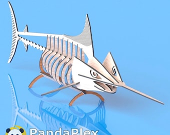 Swordfish 3D Puzzle – Laser Cut Files SVG DXF for Wooden Fish Puzzle, Engraving Template, Glowforge Design, DIY Ocean Decor Digital Download