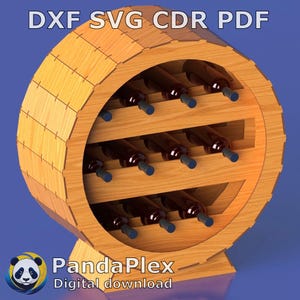 Lasergesneden SVG-bestand wijnrek – plattegrond houten fleshouder | Glowforge & CNC Ready DIY Bar Decor Template | dxf cdr pdf inbegrepen