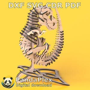 Baby T-Rex 3D Puzzle – Laser Cut Files SVG DXF, Dinosaur Model for Glowforge, Wooden Digital Template, Jurassic Decor Download