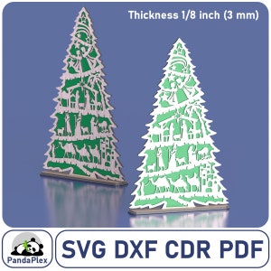 Christmas Tree 3D Puzzle SVG Laser Cut File – Wooden Holiday Decor, Glowforge Christmas Template, DXF CNC Vector, Festive Laser Design