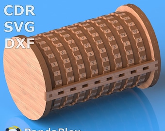 Cryptex Puzzle Box SVG Laser Cut File - Secret Code Lock, Wooden Puzzle, Laser Cutting Design, 3D Puzzle DXF Template