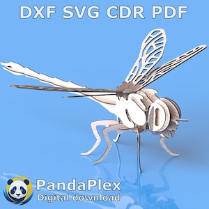 3D Dragonfly Laser Cut File, Vector Plan for CNC, Woodworking and steel Pattern - svg dxf cdr pdf | 3d puzzle and home decor
