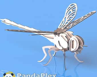 Archivo de corte láser de libélula 3D, plano vectorial para CNC, carpintería y patrón de acero - SVG, DXF, CDR, PDF / Rompecabezas 3D y decoración del hogar