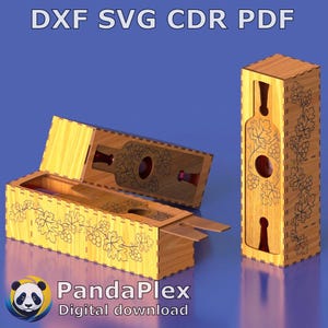 Wine Box SVG Laser Cut Files – Wooden Gift Box for Bottle, CNC Vector Plans dxf cdr pdf for Glowforge Cricut, DIY Wine Holder Template