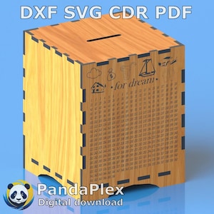 Sparbüchse Laser Cut Datei - Puzzle Bank svg dxf, 3D Holz Box CNC Vektor, Glowforge Digital Cutting Design, DIY Münzbox Vorlage