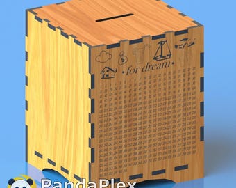Money Box Laser Cut File – Puzzle Bank svg dxf, 3D Wood Box CNC Vector, Glowforge Digital Cutting Design, DIY Coin Box Template