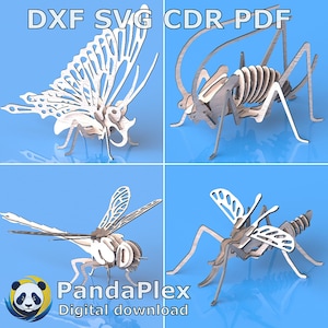 Pacchetto SVG di puzzle 3D di insetti: 4 file tagliati al laser / modelli vettoriali CNC per regali fai da te, decorazioni da giardino, lavorazione del legno, progetti Glowforge